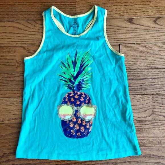 LANDS’ END Pineapple Graphic Print Sleeveless Green Yellow Tank Top Girl’s SZ S - Picture 7 of 8